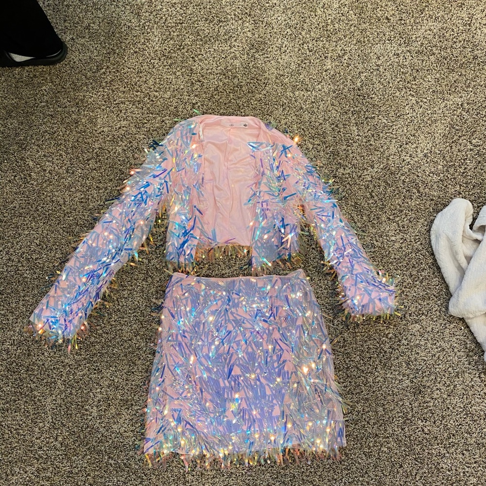 Misguided Sequin Skirt + Jacket Set